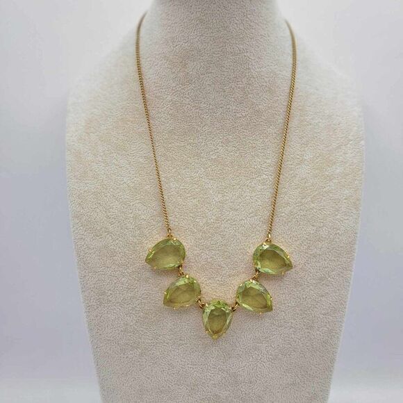 J Crew Green Pear Shaped Crystal 5 Stone Necklace - Picture 9 of 9